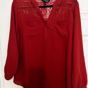 Express Women's Deep Red Lace Accent Blouse